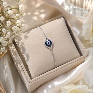 Effy 14k white gold diamond blue sapphire bracelet
